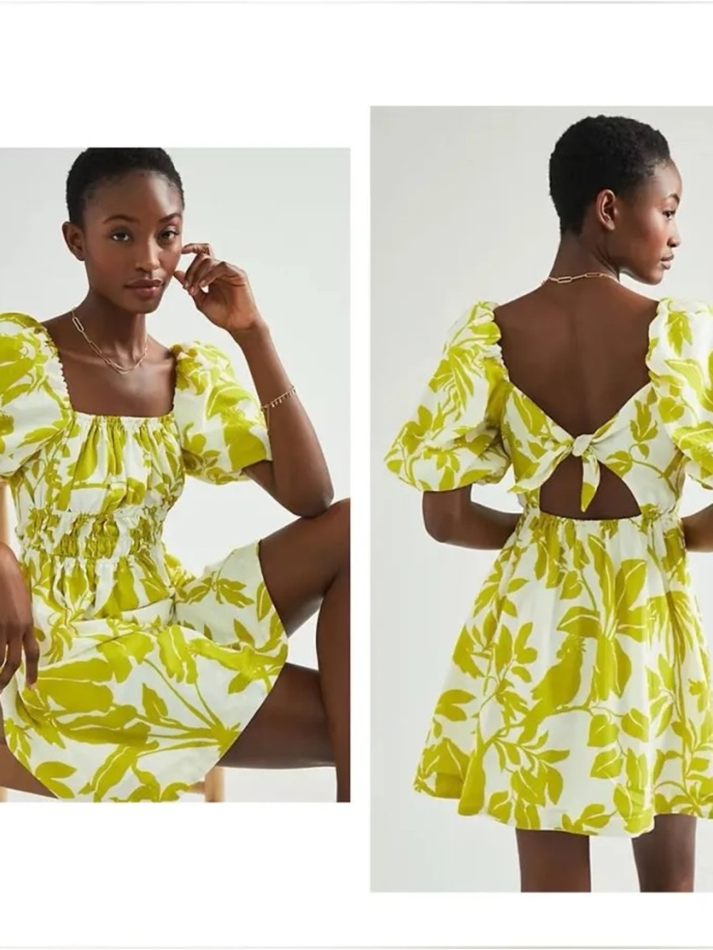 Anthropologie Maeve Chartreuse Floral Dress